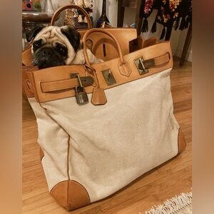 AUTH VINTAGE HERMES HAC 50 BIRKIN HAUT A COURROIES AND VICTORIA CANVAS BAG!!